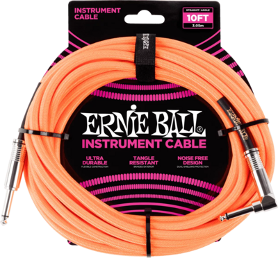 Ernie Ball Instrument Cables, fabric, straight/coiled, neon orange, 3 m