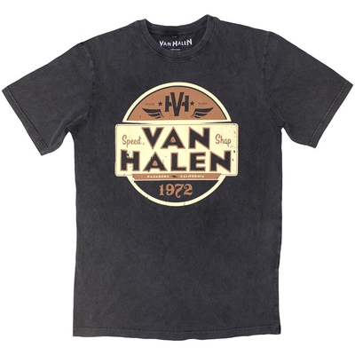 Van Halen Unisex Stone Wash T-Shirt: Speed Shop (Charcoal Grey) Size S