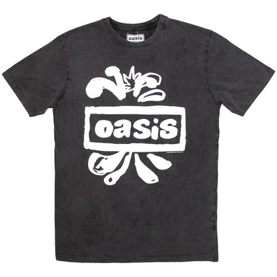 T-shirt Oasis Unisex Stone Wash T-Shirt: Logo Splat (Charcoal Grey) Taille L